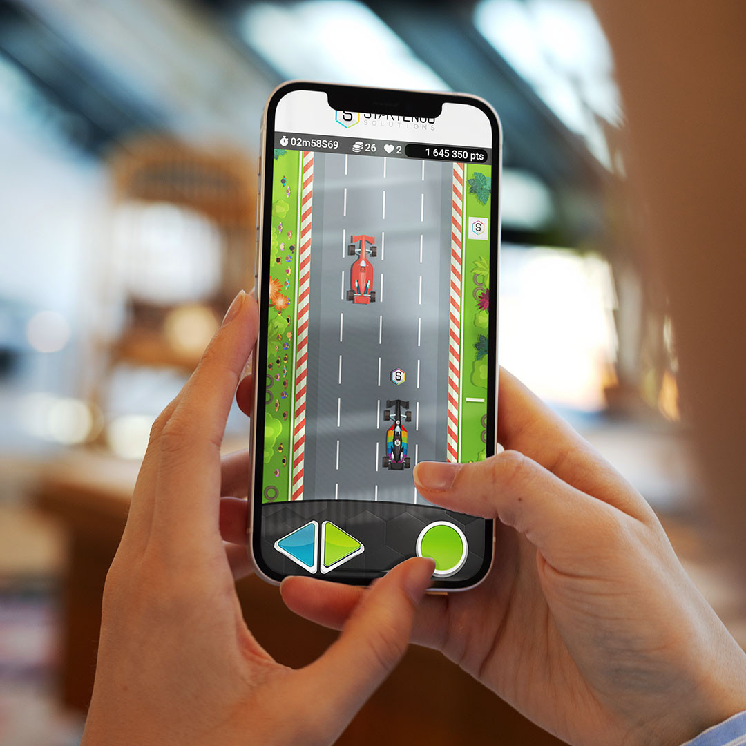 Jeu de course rétro en 2d - Animez vos clients avec un jeu concours rétro – Course fun et branding interactif